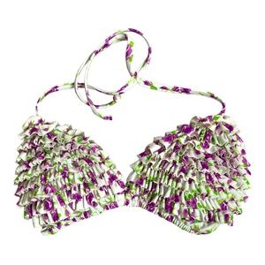 Betsey Johnson Purple "Rock n Rose" Ruffled Triangle Bikini Top - size D cup